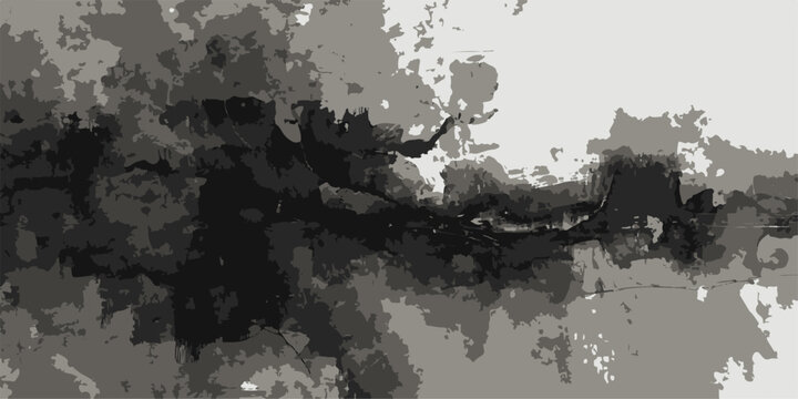 An abstract grunge vector illustration featuring a vintage black ink paint splash and splat pattern on an old dirty paper texture background frame