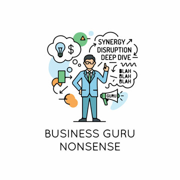Business guru illustration with buzzwords and megaphone
