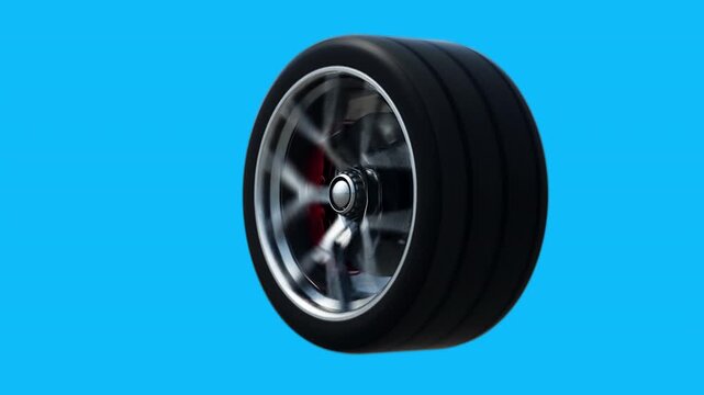 Rotating Chrome Wheel on Green screen isolate.