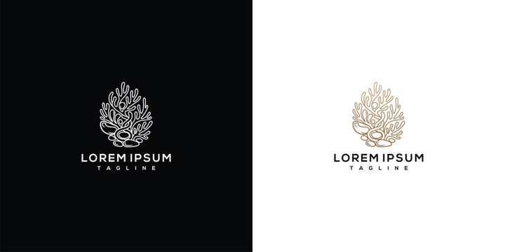 Elegant Leaf Logo with "Lorem Ipsum" Text on Black and White Backgrounds