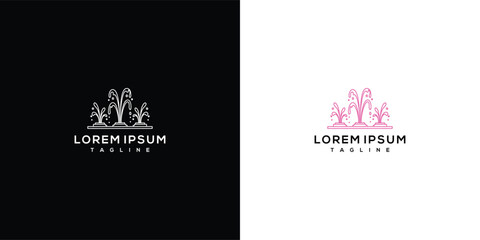 Fototapeta premium Elegant Fountain Logo Design Set on Black and White Backgrounds