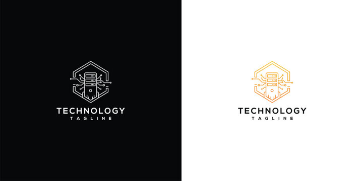 Abstract Hexagon Technology Logo With Circuit Lines And Spider