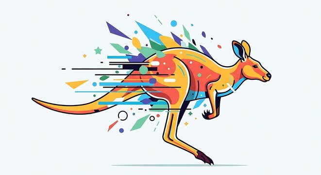 Colorful abstract illustration of a galloping horse.