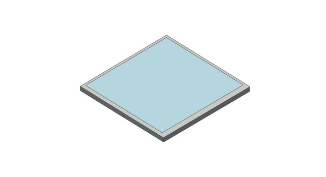 Square light blue metallic surface with reflective edges.