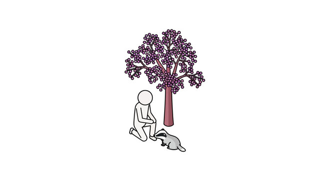 Illustration of person resting under large blooming tree.