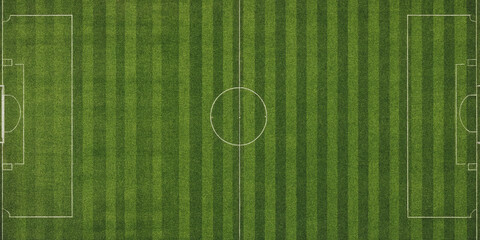 Soccer field with white lines aerial view of a green grass sports ground football pitch © Nasrin