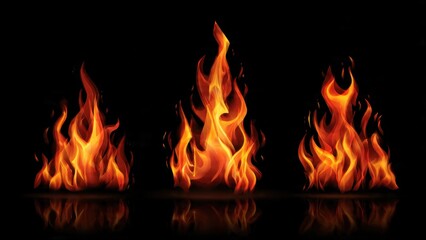 Fototapeta premium Three Dynamic Flames with Reflection