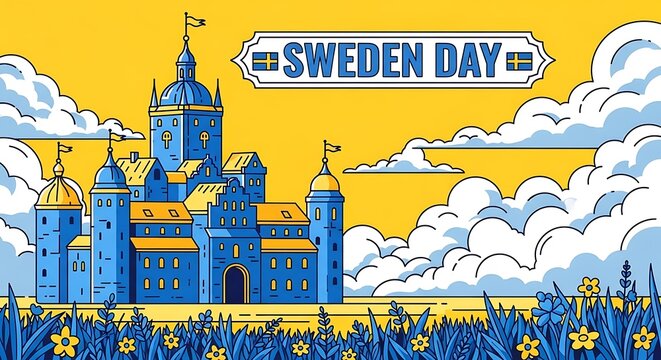 Sweden Day celebration with traditional Dala horse and flags.