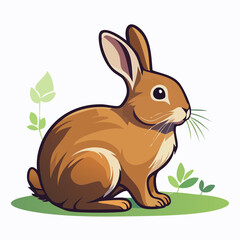 Obraz premium Cute Cartoon Rabbit Eating Grass