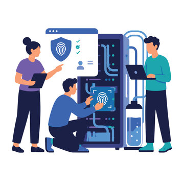 Cybersecurity teamwork managing secure server access.