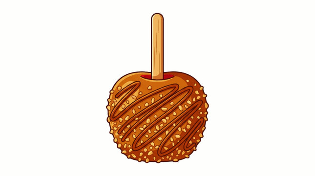 A colorful illustration of a caramel apple on a stick