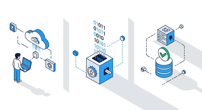 Isometric Cloud Data Security and Cyber Protection Vector
