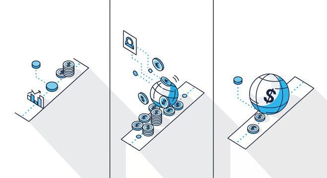 Isometric Illustration of Compound Interest Snowball Effect
