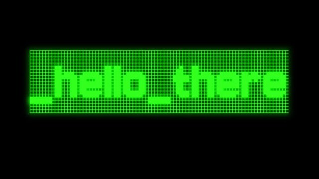Hello There text message fade in and out animation with retro pixel style font and glowing in green