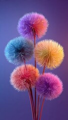 Fototapeta premium Vibrant Rainbow Dandelions in Gradient Background