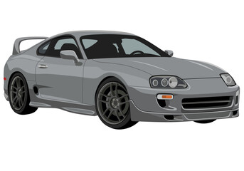 Fototapeta premium Grey JDM sport car isolated on white background, vector illustration of a modern coupe vehicle