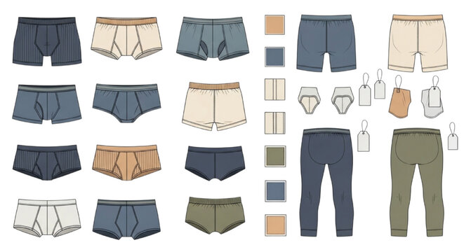 Professional Men's Underwear and Base Layer Clothing Technical CAD Design Sketches