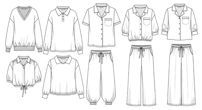 Professional Fashion CAD Technical Flat Sketches for Modern Women's Casual Apparel Clothing Collection