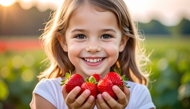Gl&uuml;ckliches M&auml;dchen isst frische Erdbeeren