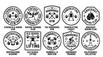 Fototapeta premium Old School Gym and Athletic Fitness Club Badge Vector Set