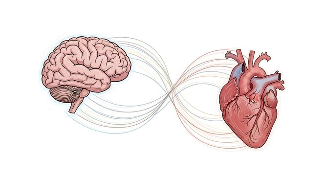 Human brain and heart with neural connections illustration.