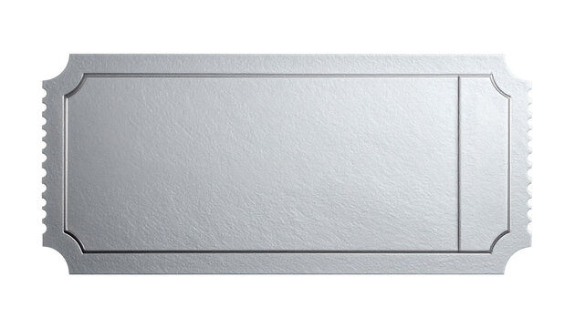 Empty silver ticket voucher with textured surface, embossed frame, and perforated edges, ready for custom text or graphics, ideal for events, raffles, coupons, or exclusive admission&nbsp;