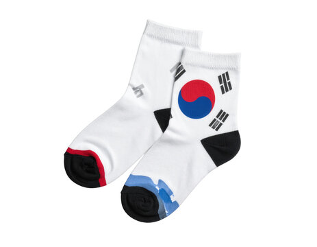 White Ankle Socks With South Korea Flag Design - National Symbol Footwear Accessory