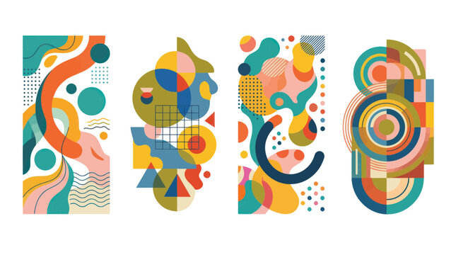 Letters made of colorful shapes.
