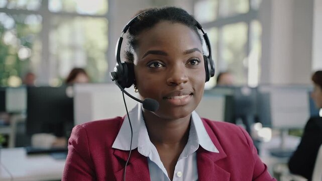 Customer service representative takes calls in a busy office environment during working hours