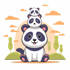 Fototapeta premium Cute Pandas Stacked on Top of Each Other