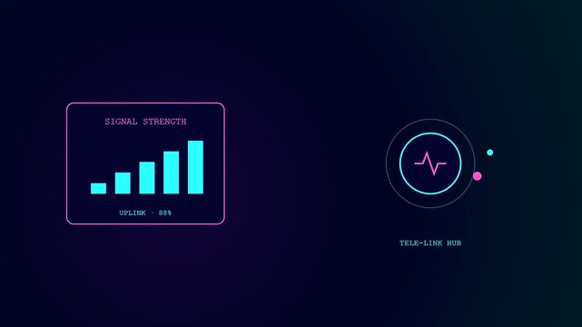 Remote health monitoring interface showing rising signal strength and pulsing data metrics displayed in a modern graphic style on a dark blue digital user screen