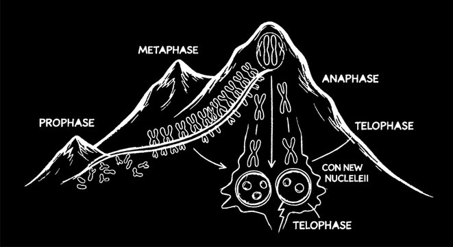Detailed Illustration of Cell Mitosis Phases and Cycle.