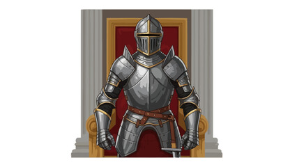 Naklejka premium Pixel art knight in full plate armor seated on a throne