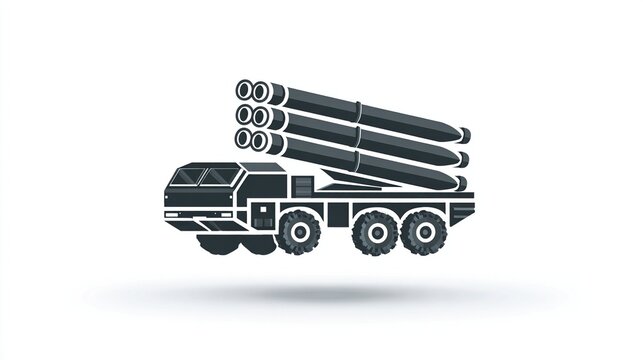 Missile launcher vehicle in black and white, a symbol of military technology and warfare