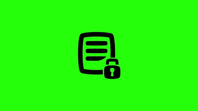 4K horizontal layout featuring a sensitive file document sheet with a secure padlock locked silhouette bouncing fluidly. Tactical popup cyber safety icon.