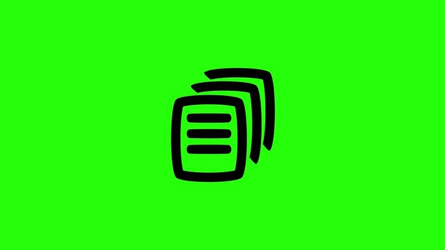 High definition 4K clip of multiple text paper sheets forming a stacked corporate documents pile silhouette bouncing cleanly. Universal database archive icon.