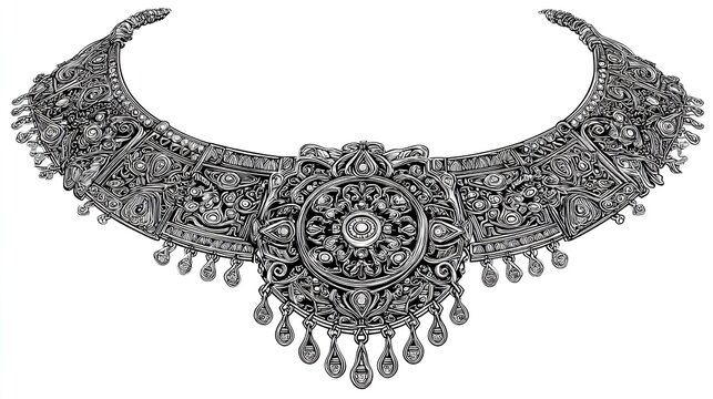 Ornate necklace with pendant, jewelry design, on a