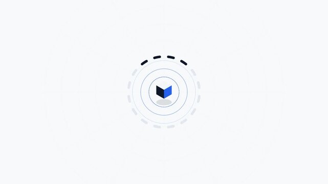 Minimalist Tech Logo Animation with Rotating Circular Loading Elements on White Background.