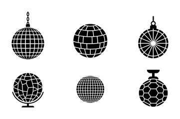 Obraz premium Disco Ball Icons Set, Retro Party Spheres, Vintage Celebration Orbs, Vector Graphics