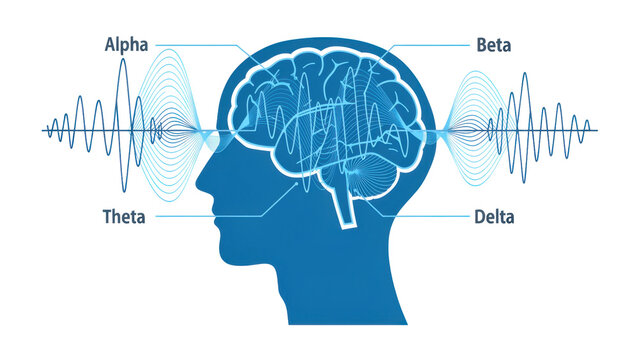 Human brain with brainwave frequencies