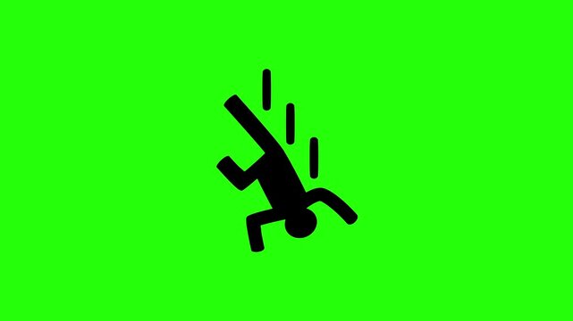 High definition 4K clip of a person falling backwards down from a roof edge high altitude hazard silhouette bouncing cleanly. Tactical popup risk app icon.