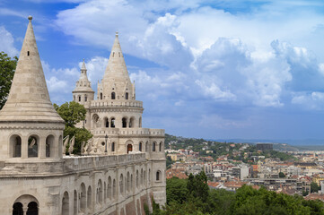 Fototapeta premium Hungary, tourist and travel attractions Fisherman Bastion, lookout panoramic views of Budapest
