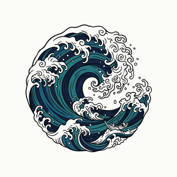 Ocean wave graphic in Japanese print style