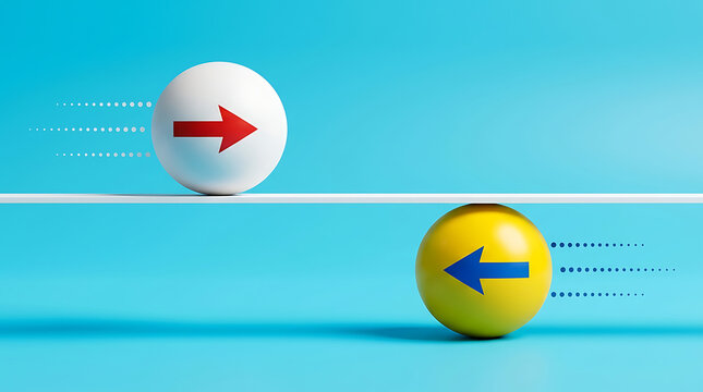 Two balls moving opposite directions on surface
