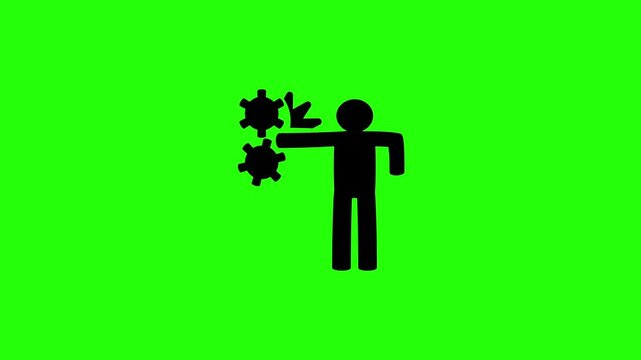 Professional 4K footage of a factory rotating gear pinion wrapping a hand machine entanglement silhouette bouncing cleanly. Great worker precaution web icon.