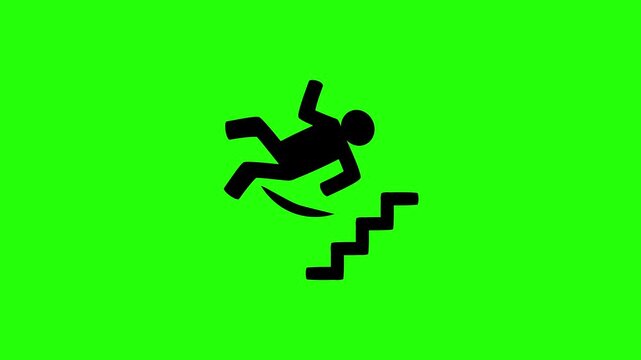 High quality 4K motion asset featuring a person tumbling down a flight of steps stair fall hazard silhouette bouncing. Creative architectural guide icon.
