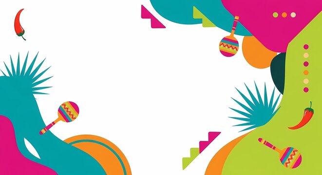 Abstract Mexican themed border with maracas and agave.