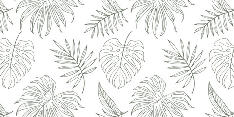 Fototapeta premium leaf outline tropical foliage pattern seamless vector design for print