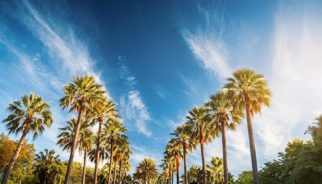 Slender Royal Palms Vibrant Blue Sky Backdrop Image Idyllic