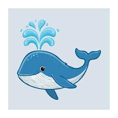 Obraz premium Cute blue whale spraying water